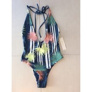 B. Swim One Piece Swimsuit Lush Coastal Floral Palm Cheeky Swimwear
